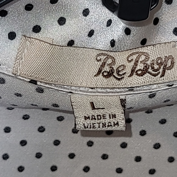 BEBOP dress black white polkadot satin top black buttons ruffles 60's happy days - Picture 3 of 6